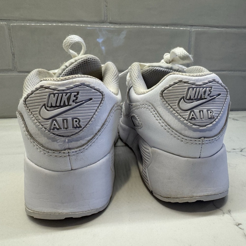 Nike Air Max 90 Kids Sneakers 3Y White Leather Swoosh CD6867-100 - Picture 8 of 16